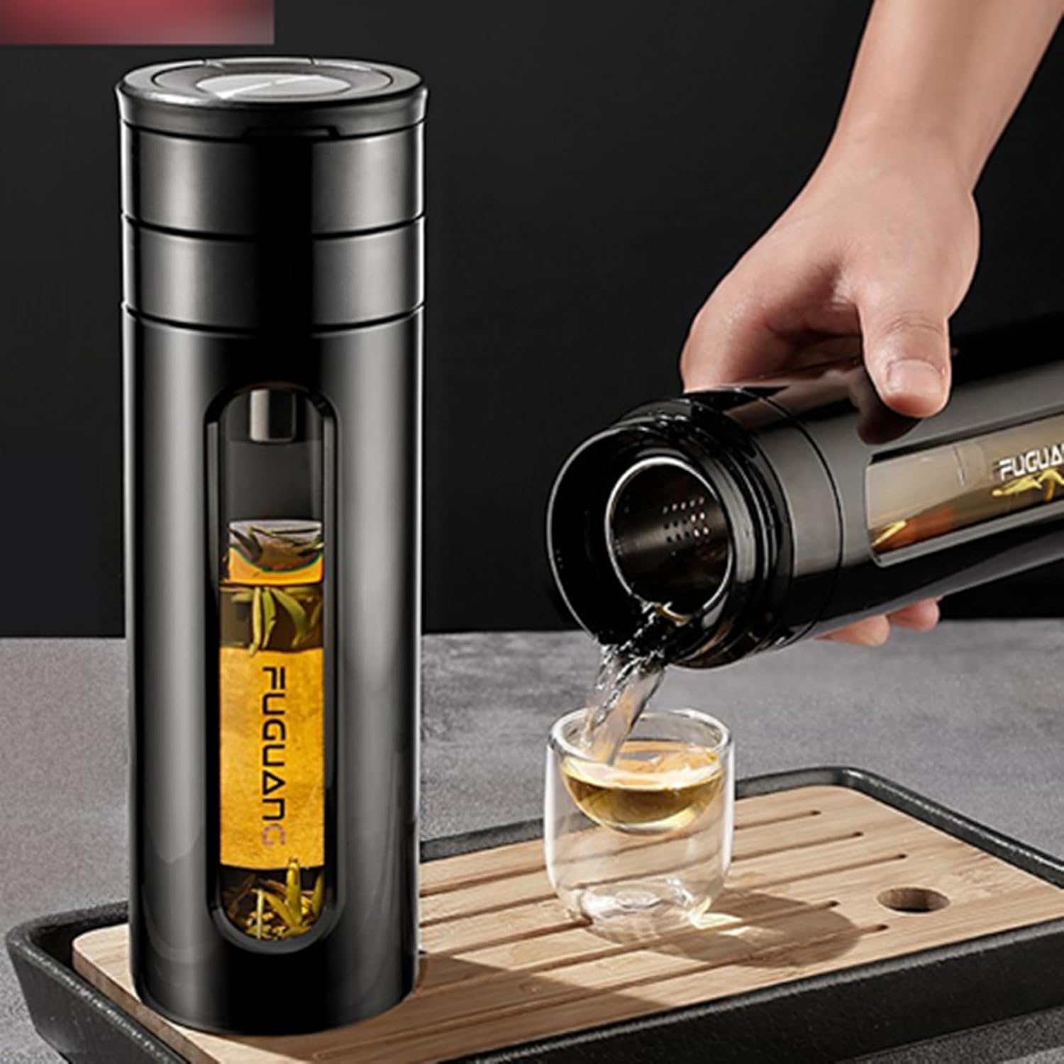 茶分離コップ 500ml ダブルガラス 透明カップ ウォーターボトル ティーボトル ボトル 耐熱ガラス 水筒 無鉛 夏用 持ち運び便利 耐久性 あらう 軽量 ビジネス 男女兼用 職場 屋外 誕生日 遠｜サステナライフ
