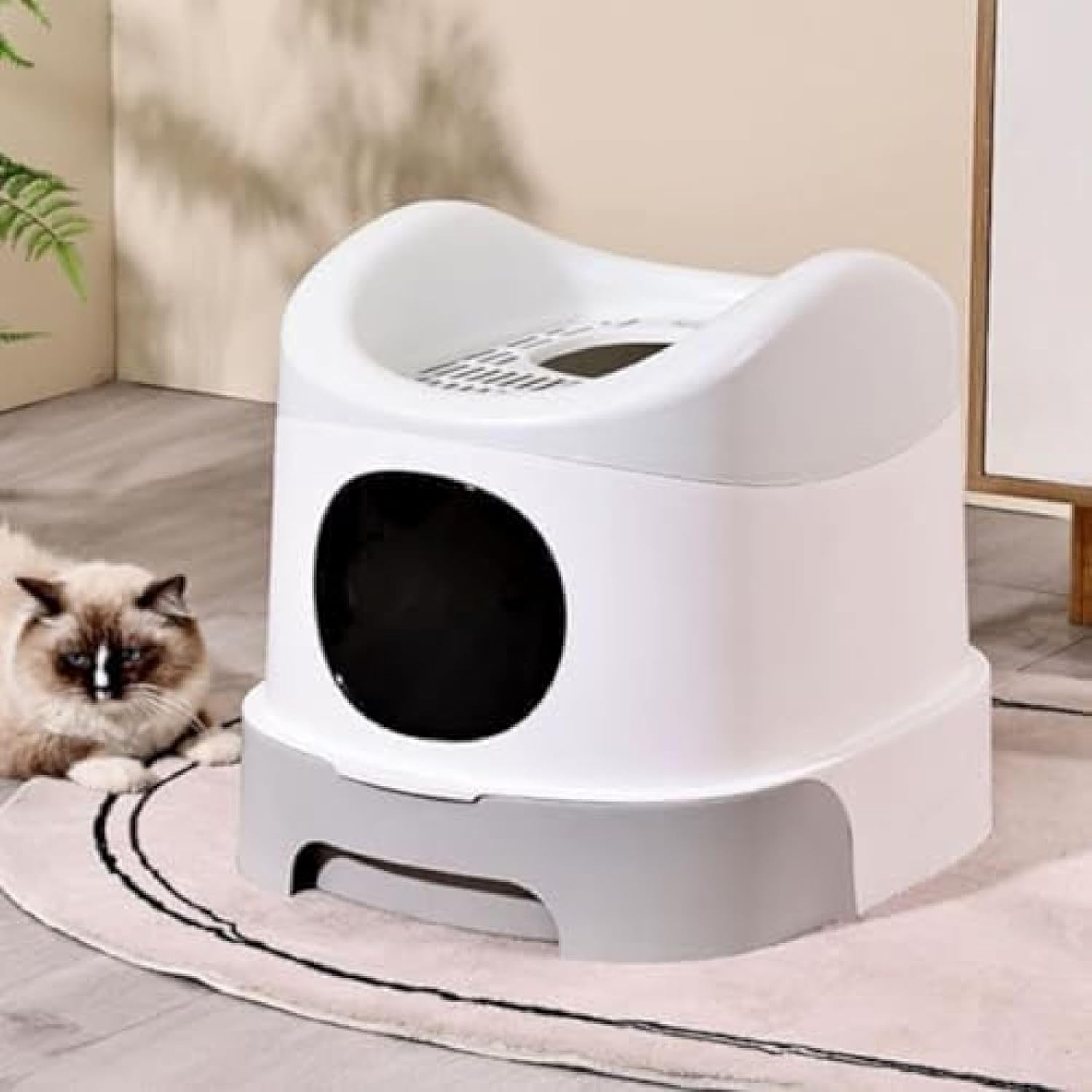 猫トイレ 大型 密閉式 可愛い 灰色 2WAY出入り方法 引き出し 飛び散らない 猫用トイレ スコップ付き 猫用トイレ本体 上から出入りができる ネコのトイレ猫 トイレ 猫砂盆 57*47*46|サステナライフ