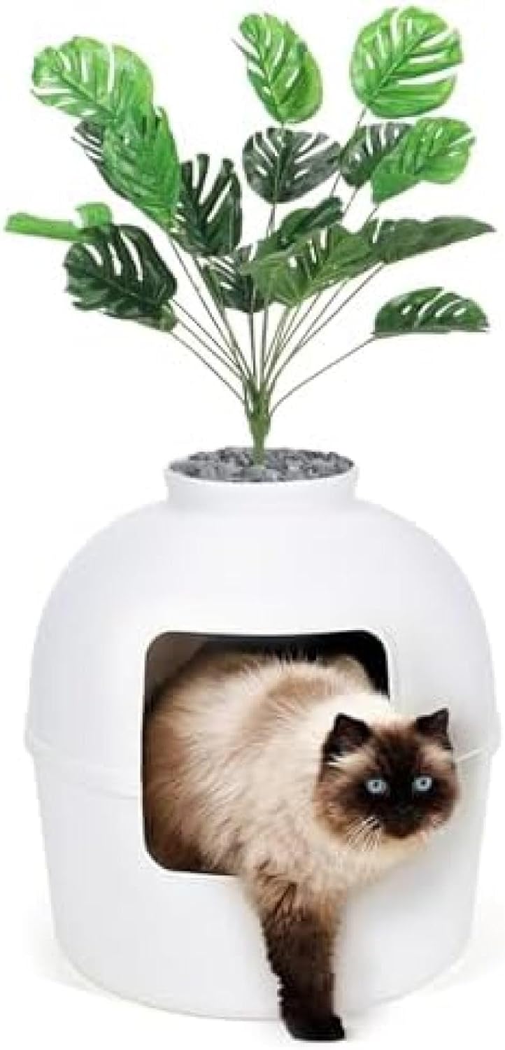 猫用包みかくし室内用便器ボックス席 シークレットトイレボックス エンクロージャー 猫住み家 猫臥榻 大型猫に至適 多頭用 大屋根付き添い人 人工草木 本物の石 プランター 調度品 精神的な統合飾り気の無い 四季通じる トレー・トイレ容器-ペット・ペットグッズ