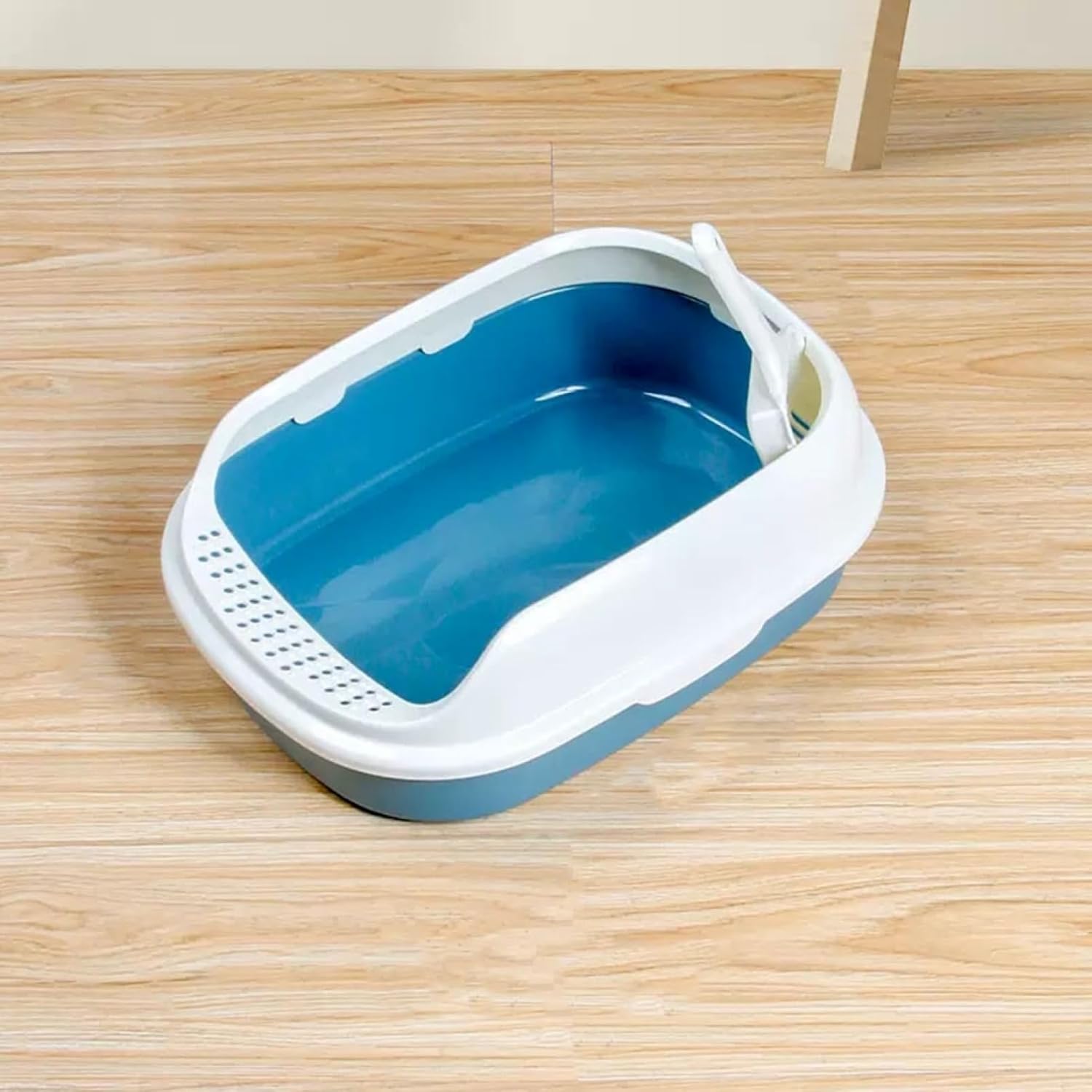 猫用トイレ本体 オープンタイプ 青色 子猫 成猫 ネコトイレ ハーフカバー 飛び散らない 足に砂残らない 可愛い おしゃれ 清潔 抗菌 快適 スコップ付き 掃除しやすい システムトイレ用 猫トイレ 猫|サステナライフ