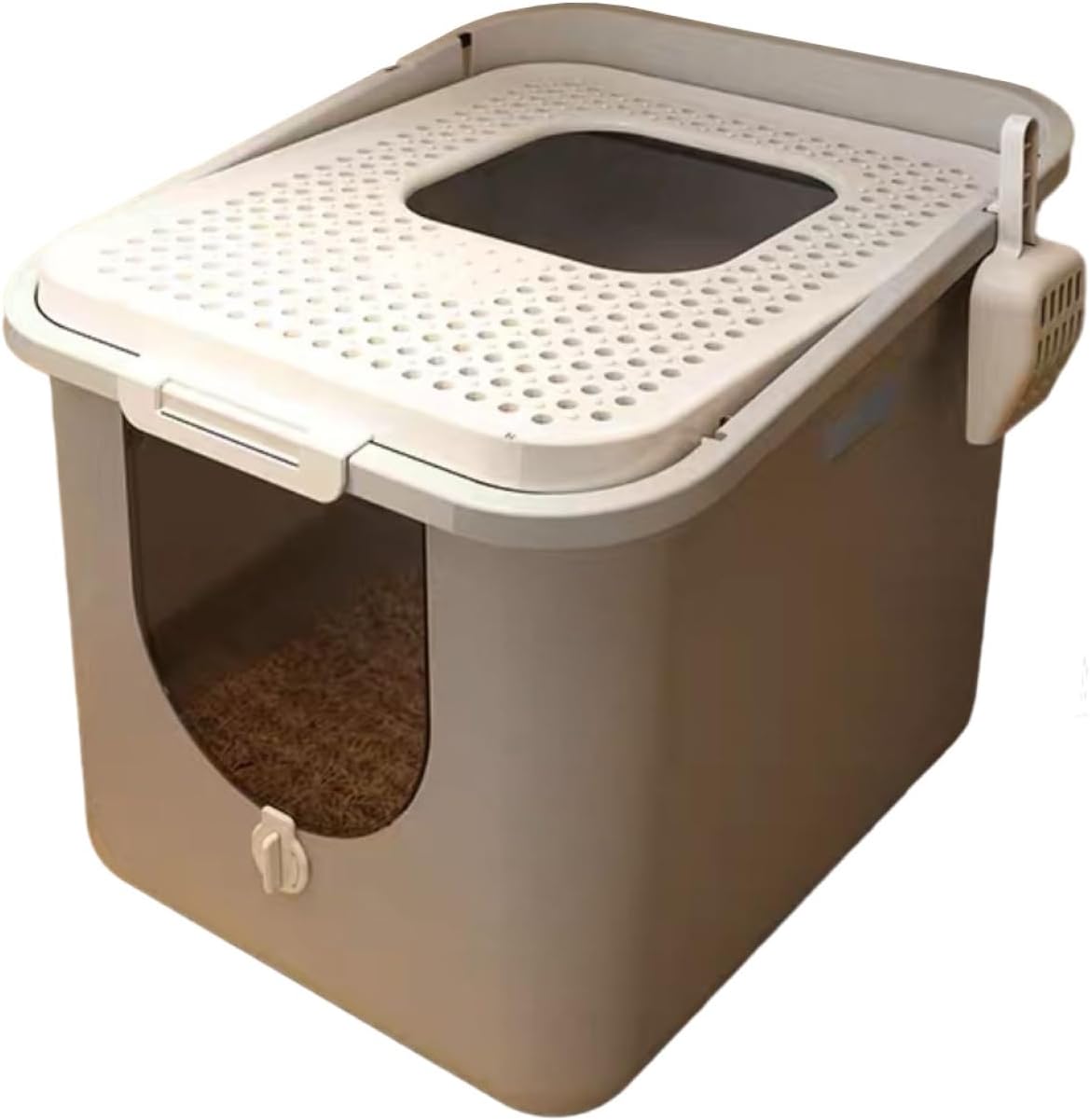 猫用トイレ本体 大型 フルカバー 猫トイレ 灰色 2way出入り方法 ふた付き 大きいサイズ ゆったり おしゃれ 猫砂が飛び散り防止 臭い防止 猫用品 砂落とし スコップ付き 猫 トイレ 猫用トイレ|サステナライフ
