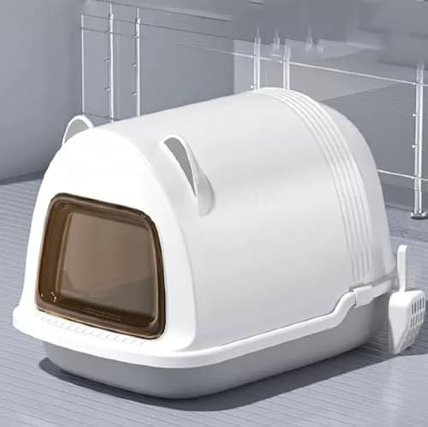 猫トイレ 大型猫 猫のトイレ 蓋付き 掃除簡単 猫用トイレ本体 ドームタイプ ドア付き 大容量 ゆったり広々サイズ 砂飛び散り防止 洗える 清潔 ネコトイレ スコップ付き 猫の耳 猫用品 耐久性 可愛｜サステナライフ
