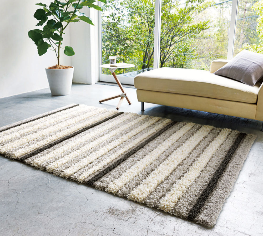 シャギーライン カーペット 【サイズ：約140cm×200cm】日本製 防ダニ加工 床暖対応・ホットカーペット対応 ロングパイルシャギー ラグマット 絨毯(じゅうたん)