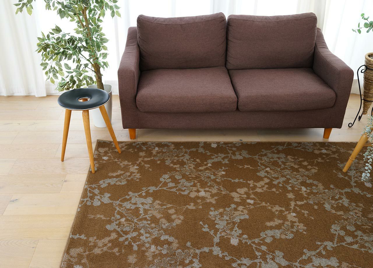 モノリス ラグ カーペット【サイズ：約140cm×200cm】日本製 ナイロン100% つぼみデザイン 植物柄防炎加工 防ダニ加工 消臭加工 防汚加工 F☆☆☆☆遊び毛防止 制電加工 耐熱加工 床暖房対応