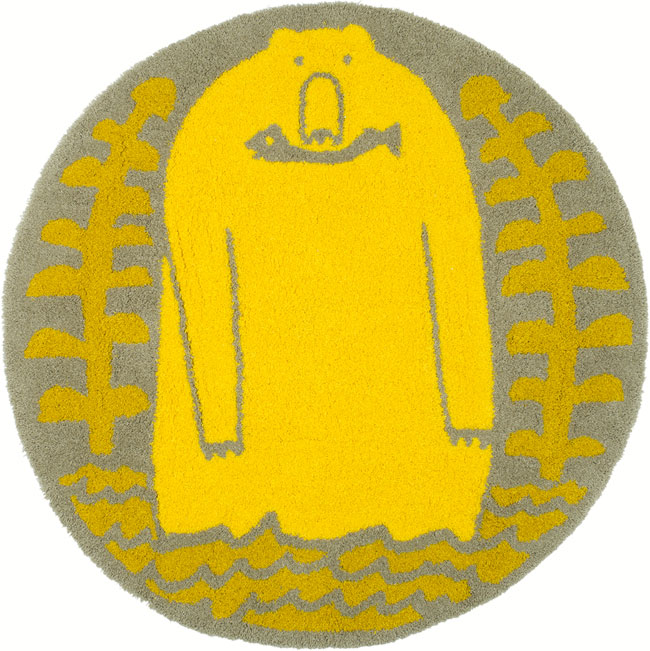 NEXT HOME サルモン ラグ マット/イエローテキスタイルデザイナー Masaru Suzuki(鈴木マサル)【サイズ:90cm×90cm 円形 】salmon yellow rug mat防ダニ加工 日本製 床暖対応 防炎加工|ドリームインテリア
