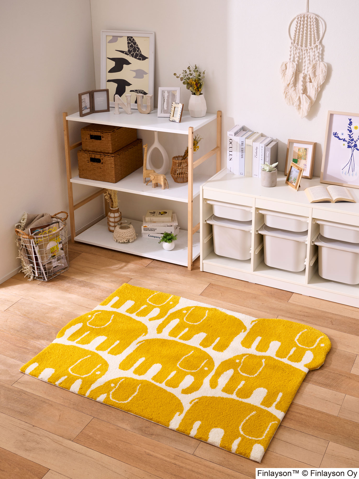 フィンレイソン ELEFANTTI エレファンティ ラグ マット 【サイズ：約95cm×130cm】[JB1825]日本製 デザイナーズブランド Finlayson 洗濯機洗いOK 滑りにくい加工 ミニラグ カーペット