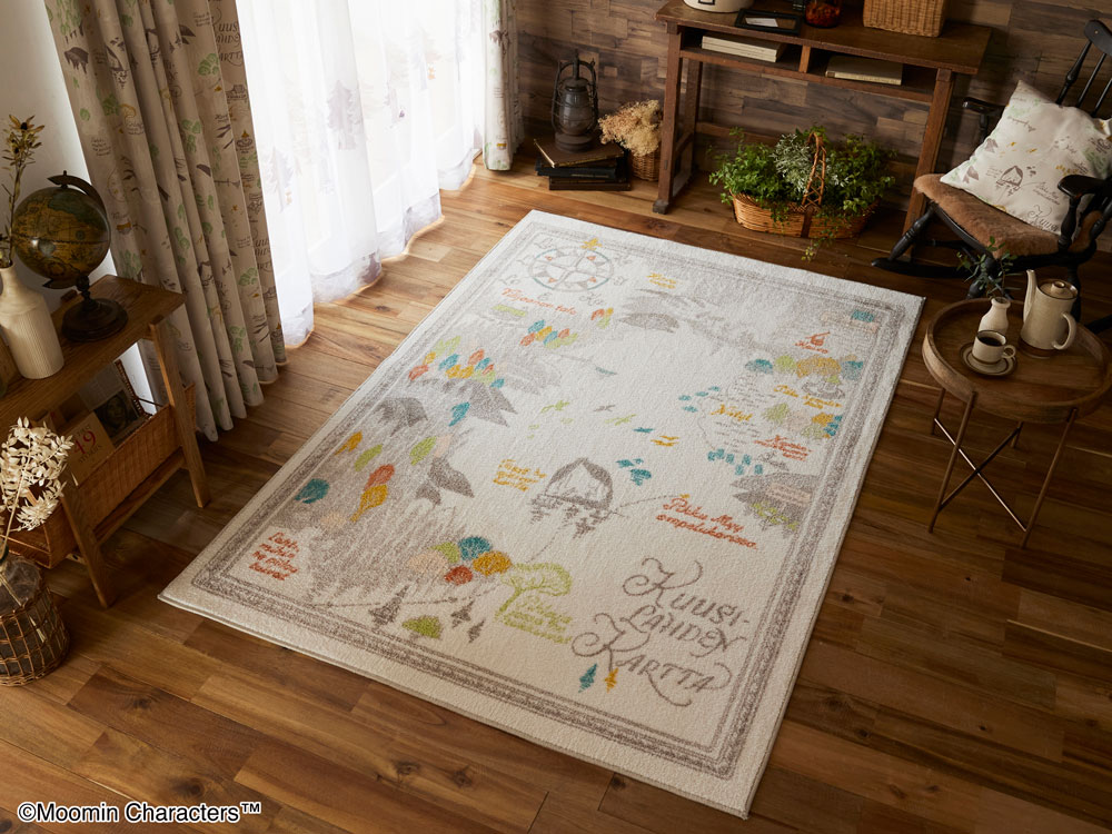 ムーミン谷の地図 ラグ カーペット【サイズ:約140cm×200cm】日本製Moomin Characters RUG防ダニ加工 床暖対応 ホットカーペット対応 遊び毛防止ムーミンキャラクターズ 北欧インテリアカラー:アイボリー F☆☆☆☆(ホルムアルデヒド対策品)|ドリームインテリア