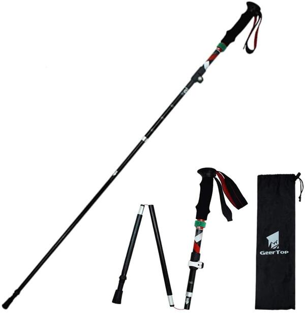 【GeerTop】(1本)　三段式伸縮　折りたたみ式　ストック　ウォーキングポール　110-125cm　軽量　ハイキング　アルミ　【クライミング】【山歩き】【富士登山】ギアトップ　登山杖　歩行　登山用　調整可能　トレッキングポール　アウトドアステッキ