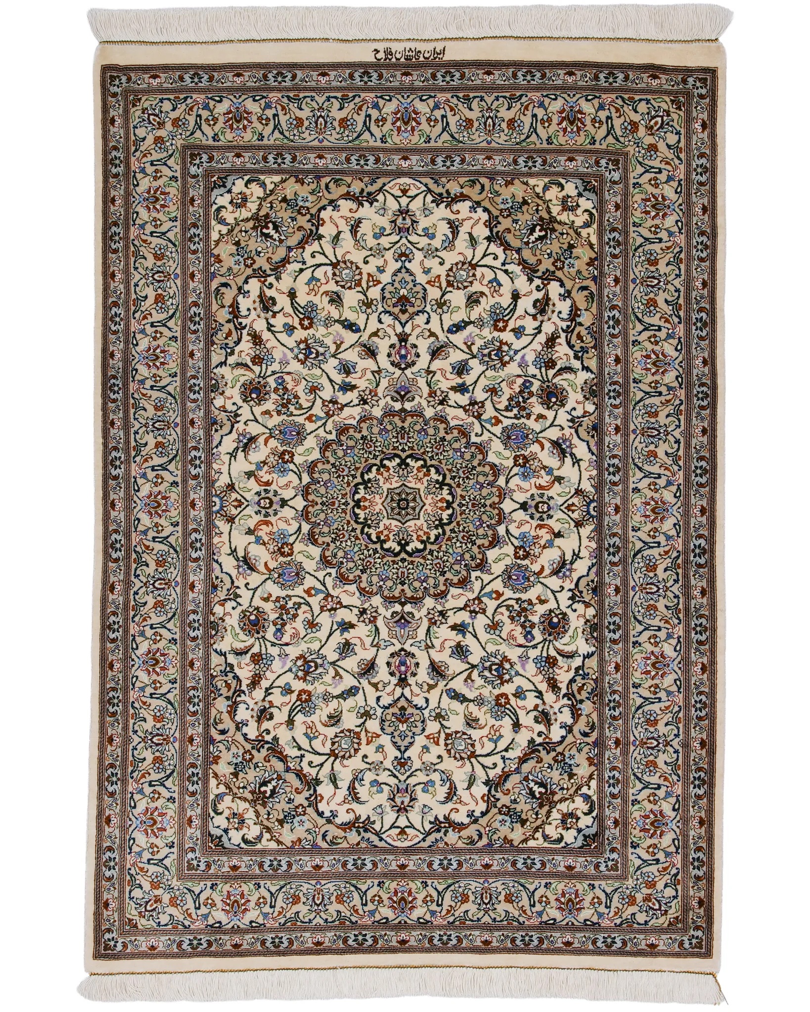 ペルシャ絨毯 黒基調シルク91cm×59cm ペルシャ絨毯 クム産 ザリン工房 シルク 50x68cm