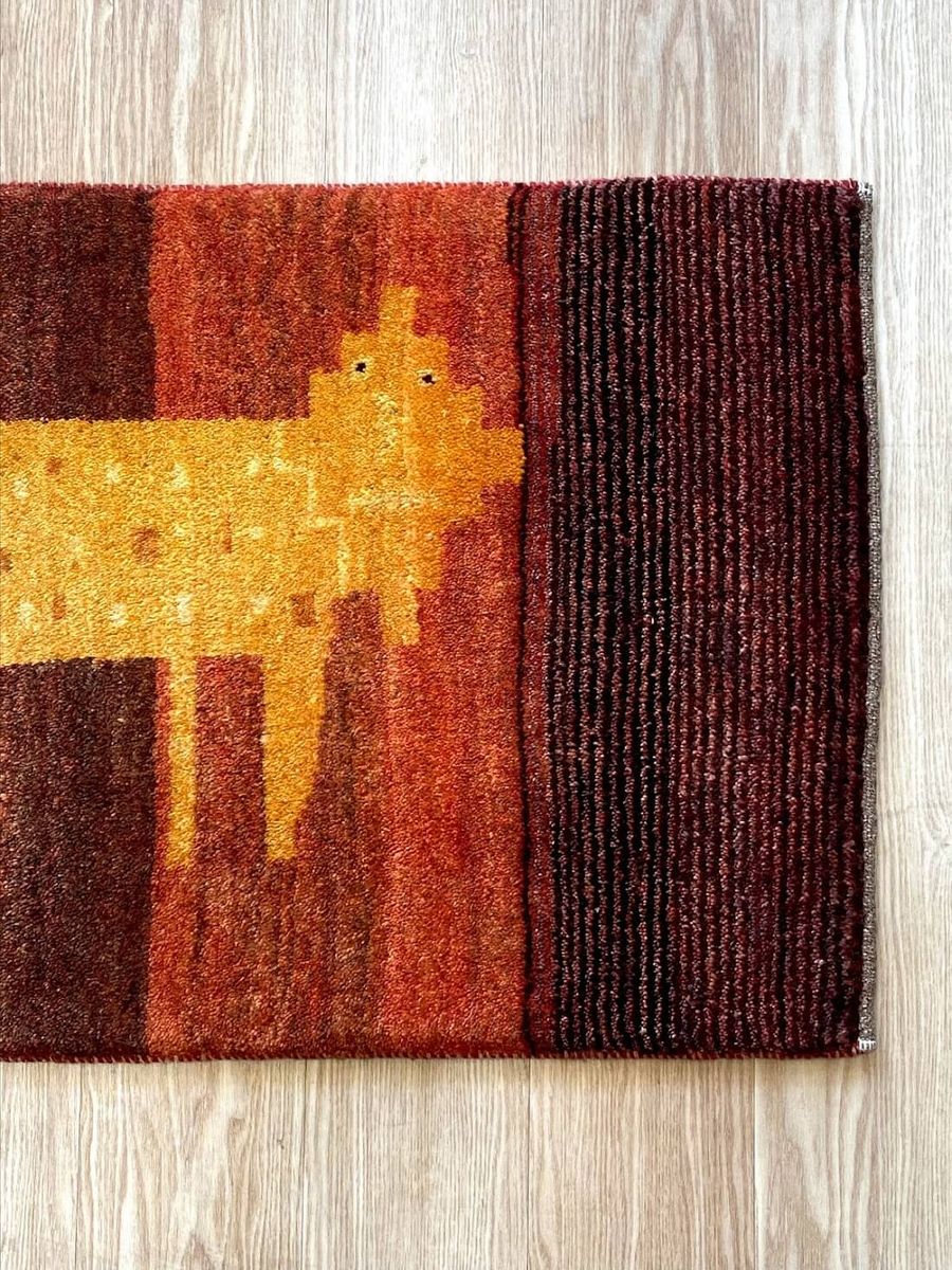 ペルシャギャッベ約58cmx93cm-60x90cm-オレンジ-ウール