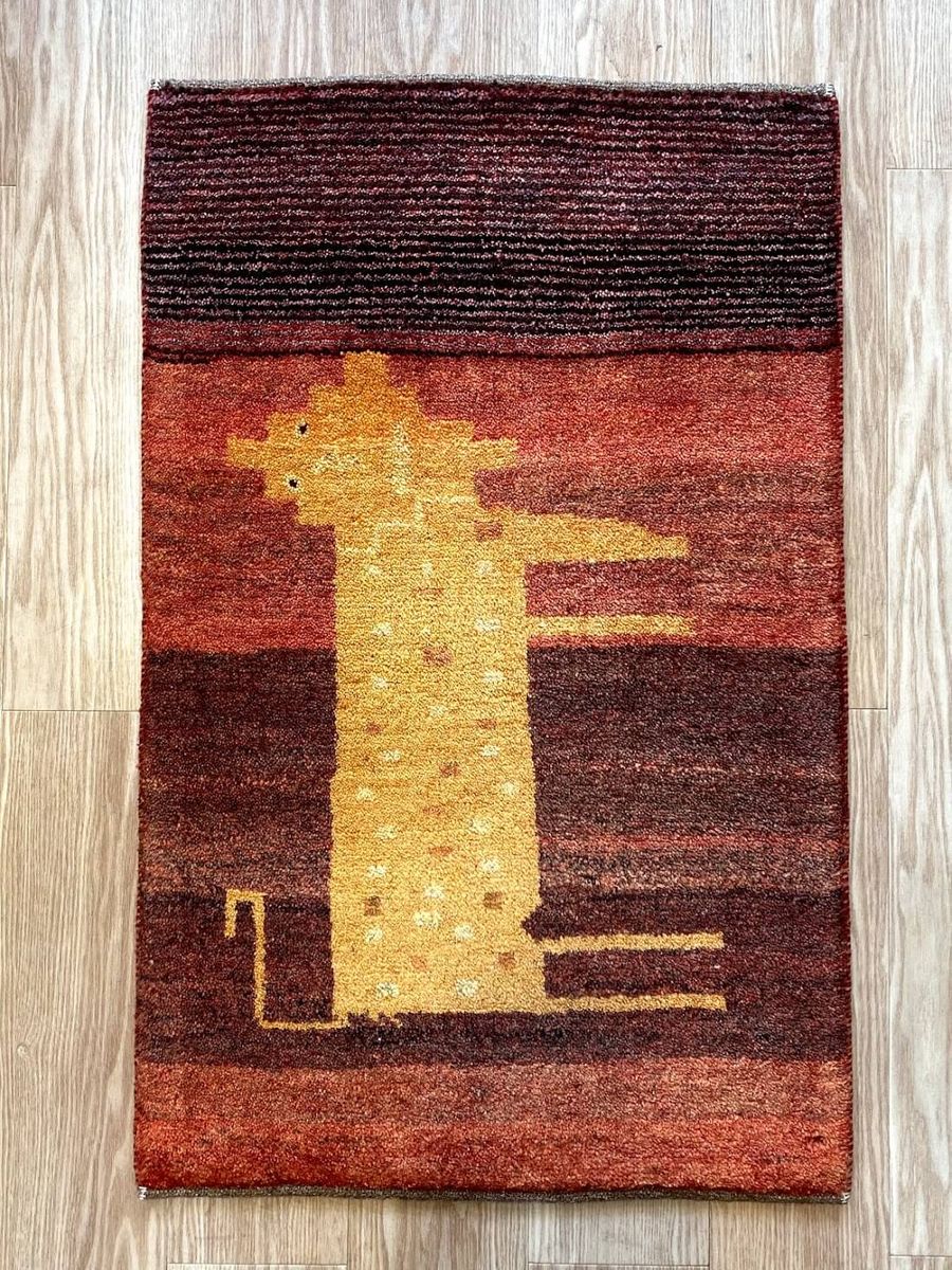 ペルシャギャッベ約58cmx93cm-60x90cm-オレンジ-ウール