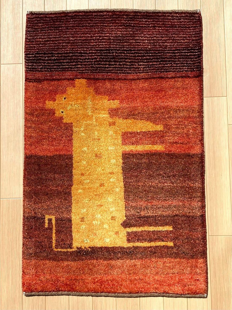 ペルシャギャッベ約58cmx93cm-60x90cm-オレンジ-ウール