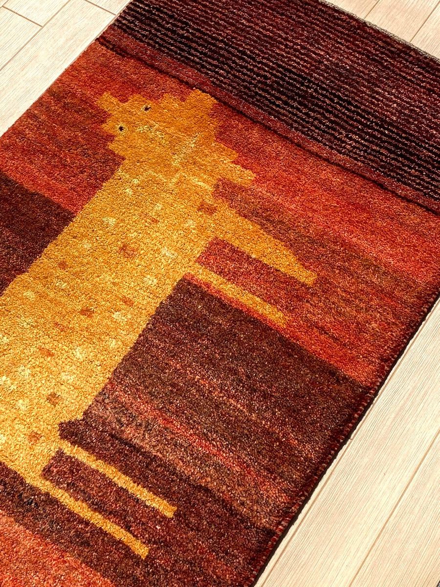 ペルシャギャッベ約58cmx93cm-60x90cm-オレンジ-ウール