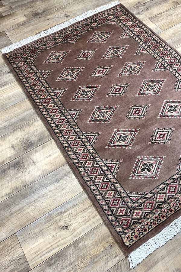 パキスタン絨毯 ウール 幾何学模様 手織り ラグ 玄関マット ベージュ