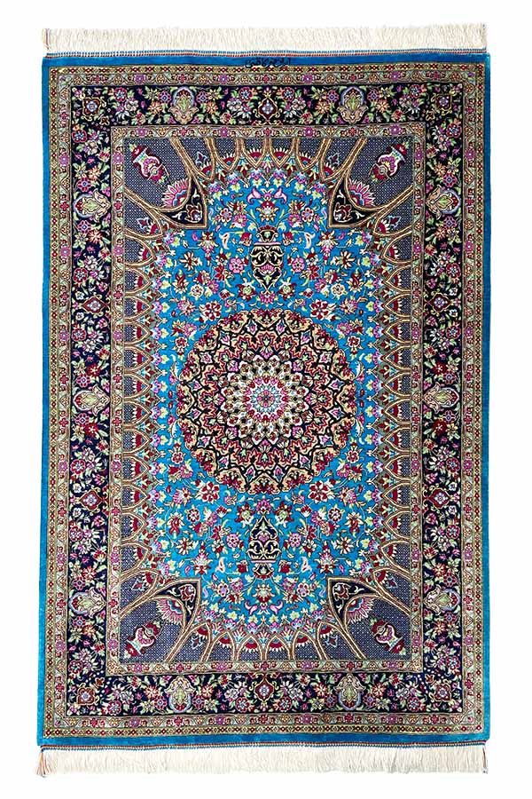 シルク ペルシャ絨毯 クム産 高品質 90x60cm 手織り ラグ 玄関マット ペルシャ絨毯 クム産 シルク100％ 玄関マット』 ｜骨董品買取 緑和堂