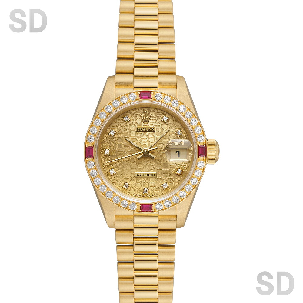【無金利60回ローン】ROLEX ロレックス デイトジャスト 69068G シャンパンコンピューター/ダイヤ/ベゼルダイヤルビー レディース 【中古】