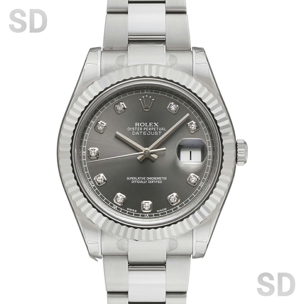 【無金利60回ローン】ROLEX ロレックス デイトジャストII 116334G ダークロジウム/ダイヤ メンズ 【中古】