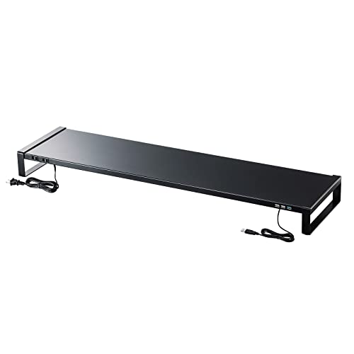サンワサプライ 電源タップ+USBハブ付き机上ラック(W1000mm・ブラック) MR-LC206BKN 送料無料|サトイチ商会