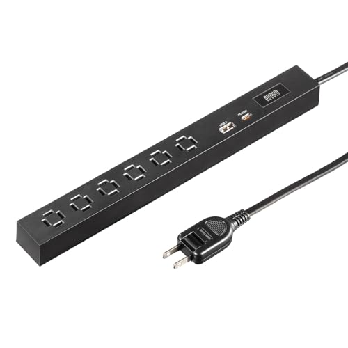 サンワサプライ スリムタップ（AC6個口・A1＋C1・PD33W・1.5m・ブラック） TAP-SLIM6UC-15BK 送料無料