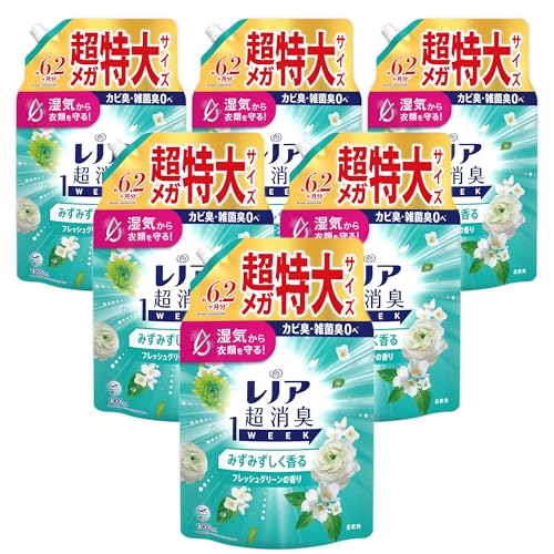 レノア 超消臭1WEEK 柔軟剤 みずみずしく香るフレッシュグリーンの香り 詰め替え 1900mLｘ6袋 [大容量] [ケース品] 送料無料
