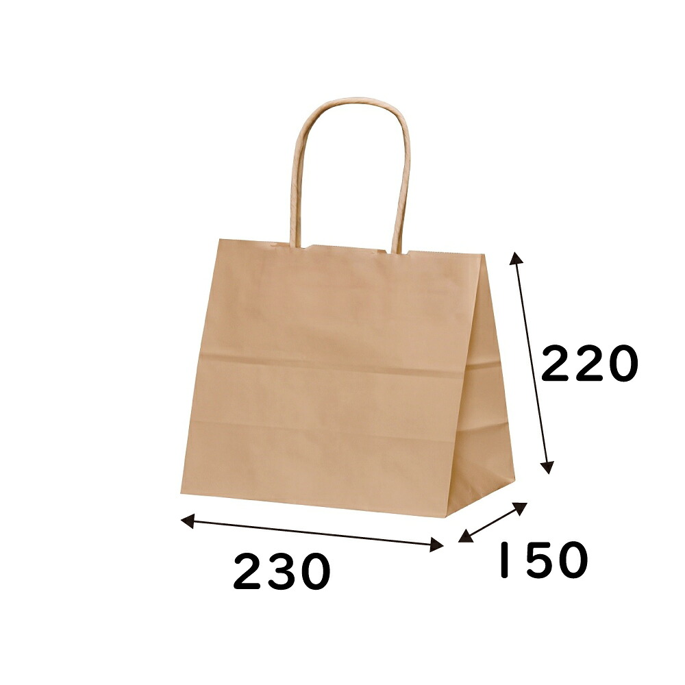 【容れもの売りわたす】紙袋 HV2315 未晒無地 200枚 大きさ230×150×220粍【御勤め用 手提げ 茶無地 茶】