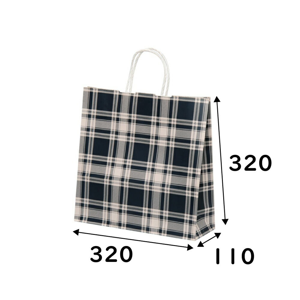 【容れもの売りわたす】紙手提げ袋 ＨＸ(3才) ロイヤルチェックブルー 200枚 幅320×マチ110×高さ320粍