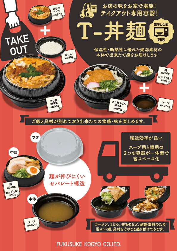 市場 テイクアウト容器 ふた レンジ対応 T-丼麺 中皿 本体 50枚 3点セット