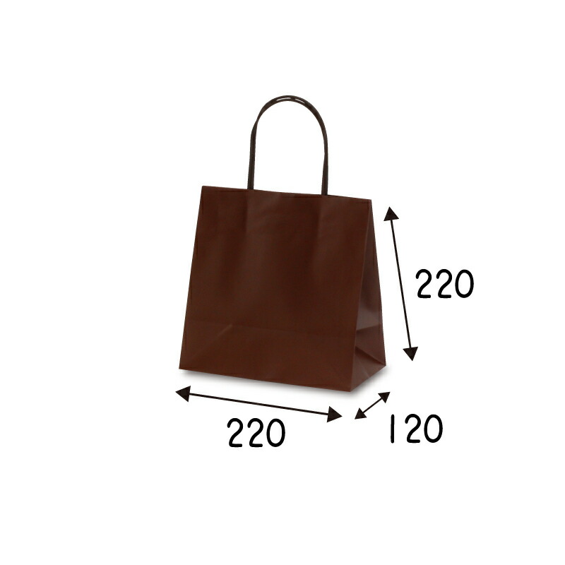 【ケース販売】紙袋　マットバッグ　ＳＳ　ブラウン　100枚　 ｻｲｽﾞ 220×120×220mm【業務用　高級　手提げ　ラッピング　つや消】