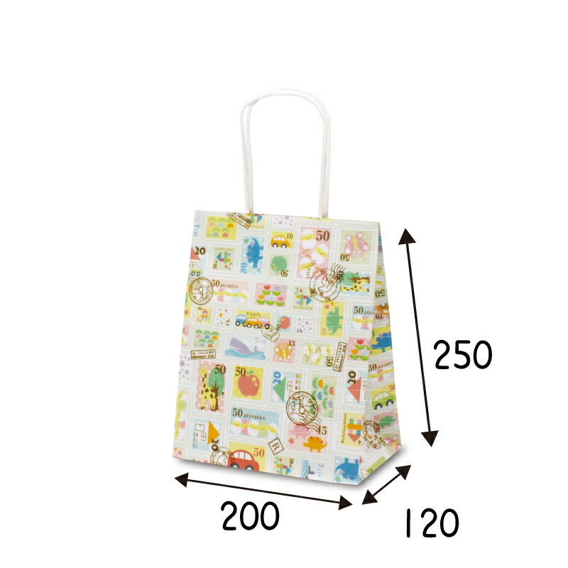 【容れもの売りわたす】紙袋 T-2 プチスタンプ 200枚 ｻｲｽﾞ 200×120×250粍【お勤め用 手提げ ラッピング】 袋-日用消耗品