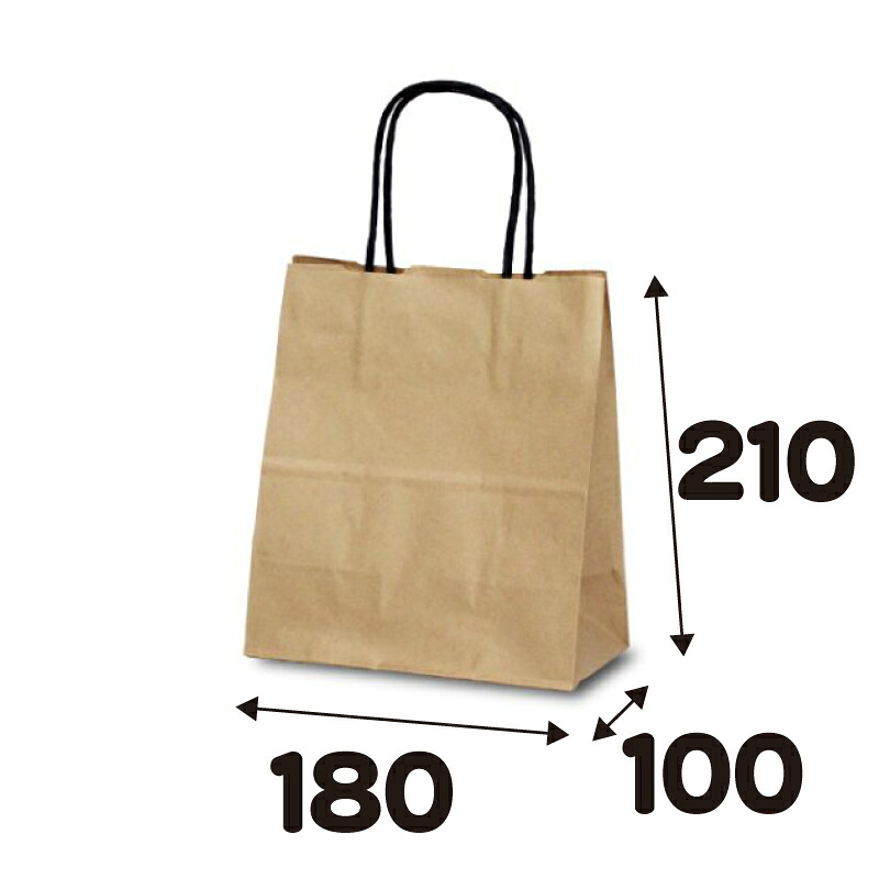 【ケース販売】Ｔ－１　茶無地（黒紐）　200枚　 ｻｲｽﾞ 180×100×210mm【業務用　手提げ　ラッピング】