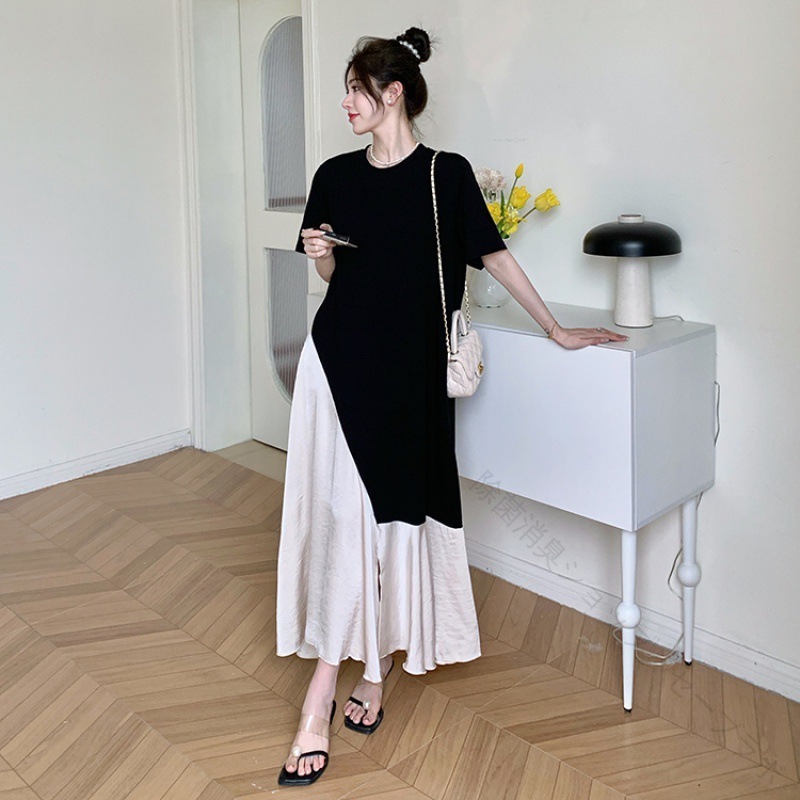 ワンピース 夏 半袖 ロング 大きいサイズ 女性 ゆったり 着痩せ 80kg ガール コットン ドッキング サテン 新しい ボディシェイプ ゆるシルエット 涼感 軽量 通気性 快適 おしゃれ かわいい|除菌消臭ショップ セーブラボ