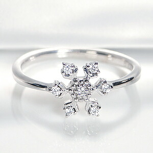 K18WG 0.07ct 雪の結晶 ダイヤモンド リング /指輪 リング K18 18金 ダイヤ 送料無料 刻印無料 品質保証書 スノーフレーク 雪の華 ギフト ダイア プレゼント ４月誕生石 代引手数料無料