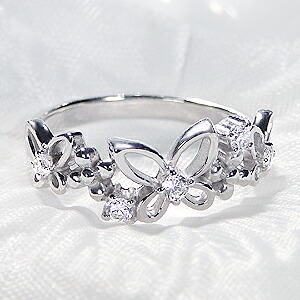 K18WG/YG/PG 蝶モチーフ ダイヤモンドリング【0.13ct】　ゴールド 18金 ダイヤリング バタフライ リング ちょうちょ 蝶々 送料無料 指輪 お守り ギフト プレゼント 品質保証書 ４月誕生石 代引手数料無料｜アトリエ　SAWA