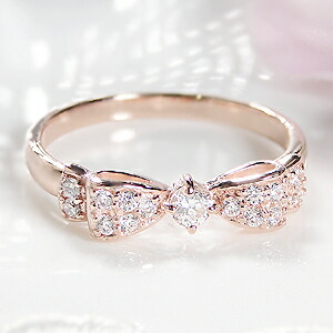 K18PG 0.2ct ジュエリー・アクセサリー・レディース・指輪・リング・ピンクゴールド・ダイヤモンド・ダイア・K18PG・リボン・りぼん・0.20ct・送料無料・刻印無料・品質保証書・パヴェリング・プレゼント・誕生日・ギフト・購入・代引手数料無料 48,840円