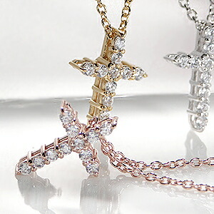 K18WG/YG/PG クロス ダイヤモンド ネックレス ファッション ジュエリー アクセサリー レディース ネックレス ホワイトゴールド ダイヤモンド ピンクゴールド イエローゴールド クロス 送料無料 ダイヤ ペンダント ギフト プレゼント 品質保証書 ４月誕生石 クリスマス 十字架