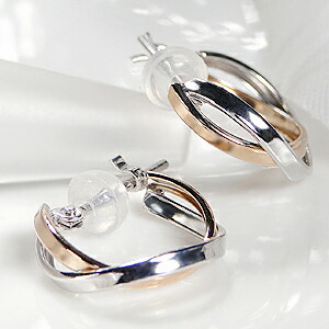 K18PG/K14WG コンビカラー フープピアス！ 地金のみ ゴールドピアス 18k 18金 フープ ゴールド ピンクゴールド ホワイトゴールド ２連 ２色 2色 コンビ 送料無料 品質保証書 代引手数料無料