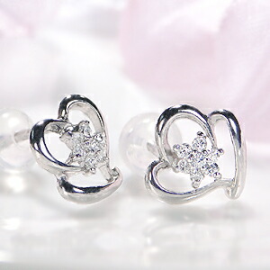K10WG ダイヤモンド ピアス！10金 ピアス 10k ゴールドピアス ホワイトゴールド ピアス 人気 安い ハート 花 フラワー かわいいピアス クリスマスプレゼント 送料無料 品質保証書 代引手数料無料 ｜アトリエ　SAWA 19,800円