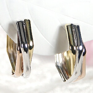 K18YG/PG/ K14WG トリプルカラー フープピアス! 18金ピアス 14金 k18 k14 フープ ゴールドピアス イエローゴールド ピンクゴールド ホワイトゴールド 3連 ピアス 3色 3カラー トリプル 送料無料 品質保証書 代引手数料無料