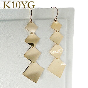 K10YG 地金 ロング フックピアス！ ピアス 10k 10金 k10 地金ピアス フック アメリカンピアス 揺れる ピアス ゴールドピアス イエローゴールド スクエア ブラピアス 送料無料 品質保証書 代引手数料無料 ｜アトリエ　SAWA