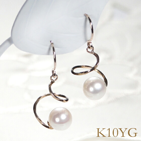 K10YG 淡水パール ひねり線 フック ピアス ピアス 10k 10金 パール 淡水真珠 パールピアス ゴールド 真珠ピアス 真珠 イエローゴールド ゴールドピアス 6月誕生石 レディース 人気 可愛い フックピアス 送料無料 品質保証書 代引手数料無料 ｜アトリエ　SAWA