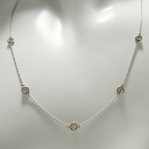 PT900プラチナ K18イエローゴールド ピンクゴールド ステーションネックレス ダイヤステーション ペンダント ネックレス ダイヤネックレス 一粒石 コンビ 2色 2カラー スライドチェーン 長さ調節 天然石 誕生石 プラチナ 18K 18金 ゴールド プレゼント ギフト 贈り物 お勧め｜ジュエリーSAYAKA
