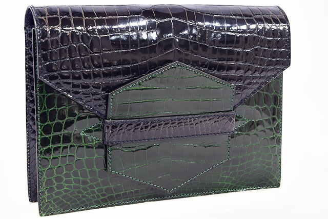 エルメス HERMES ファコ クロコダイル ポロサス 濃紺色×緑 ダークネイビー×緑であること クラッチペダル御徒面子 二番目御徒面子 本物 ヴィンテージ 位置づけるＡ Faco Crocodile ２色 バイ色つや ズボン下 クラッチペダル