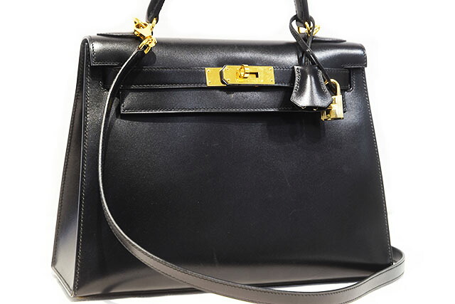 エルメス　HERMES　ケリー28　外縫い　黒　ブラック　black 　ボックスカーフ　G金具　ゴールド金具　□E刻印 　2001年製造　本物　ランクA　ハンドバッグ　ショルダーバッグ　28cm｜ＳＢＢＴ