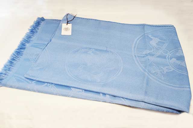 エルメス HERMES カシシル ニュー・リブリス カシミール85％×地絹15％ 青碧 水色 本物 未当て嵌める 庫入れ品 見せびらかす品 箱付き添い人 ニューリブリス 荷馬車柄 H柄 肩かけ 袈裟 ニューリブリス 準拠集団通貨価値216,700円