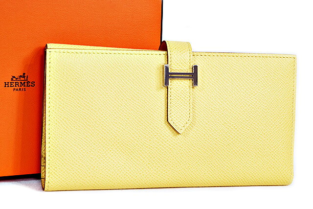 限定セール シルバー金具 S金具 ジョーヌプッサン 三つ折りベアン 長財布 エルメス Hermes X刻印 薄黄 展示品 未使用 本物 箱付き ヴォーエプソン 16年製造 レディース財布 Williamsav Com