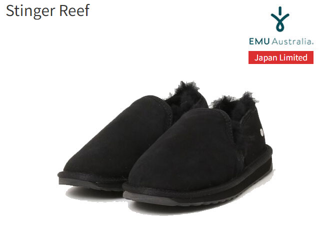 国内発送 国内正規品 emu australia Stinger Reef ショートムートン スティンガー リーフ スリッポン BLACK ブラック  黒 レディース Women's エミューオーストラリア シープスキンブーツ fucoa.cl