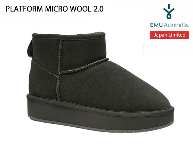 国内正規品 emu australia PLATFORM MICRO WOOL 2.0 プラットフォーム マイクロ ウール シューズ ブーツ CHARCOAL チャコール エミューオーストラリア カウスエード メリノウール JAPAN LIMITED ジャパンリミテッド 日本限定モデル レディース W13252 厚底