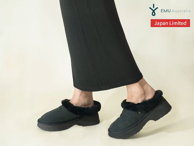 国内定め事品 emu australia VIRGINIA CLOG バージニア クロッグ スリッポン Black 黒いこと 黒 レディース Women\u0027s エミューオーストラリア シープスキンブーツ 厚底 JAPAN LIMITED ジャパンリミテッド 日本押さえるひな形