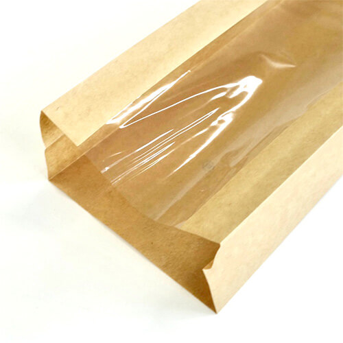 メーカー包装済 窓付き フランスパン 袋 フランスパン用 窓付フランスパン袋 紙袋 包装紙 茶無地 おしゃれ パン バゲット袋 未晒 大 大きい クラフト紙 業務用 お持ち帰り テイクアウト 使い捨て Pe03 Gr