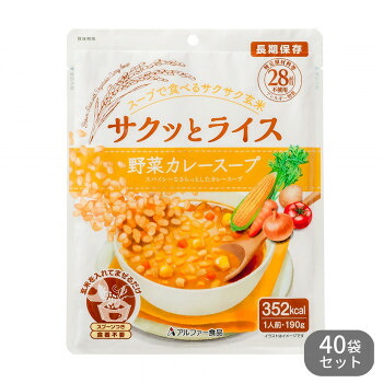 アルファー食品 サクッとライス 野菜カレースープ 190g ×40袋セット 【日本製 災害備蓄 保存食 非常食 5年】 スプーン付き 食器不要 玄米 カレー